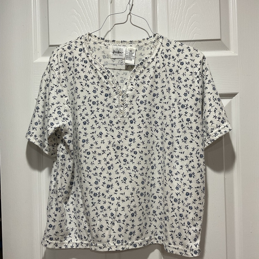 Jason Maxwell White and Blue Boxy Short Sleeve Tee